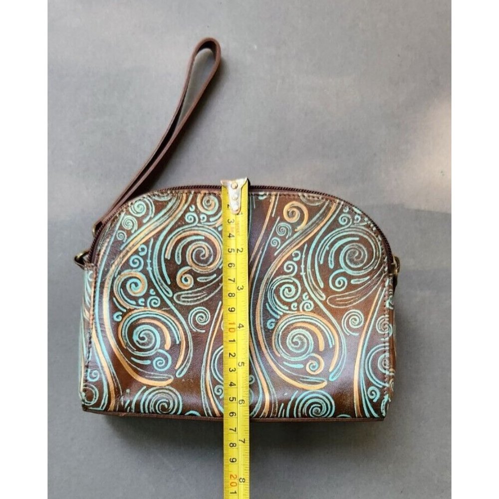 Anuschka Twin Top Wallet Wrislet Organizer Makeup Bag Tooled Waves Small Purse - Picture 5 of 16